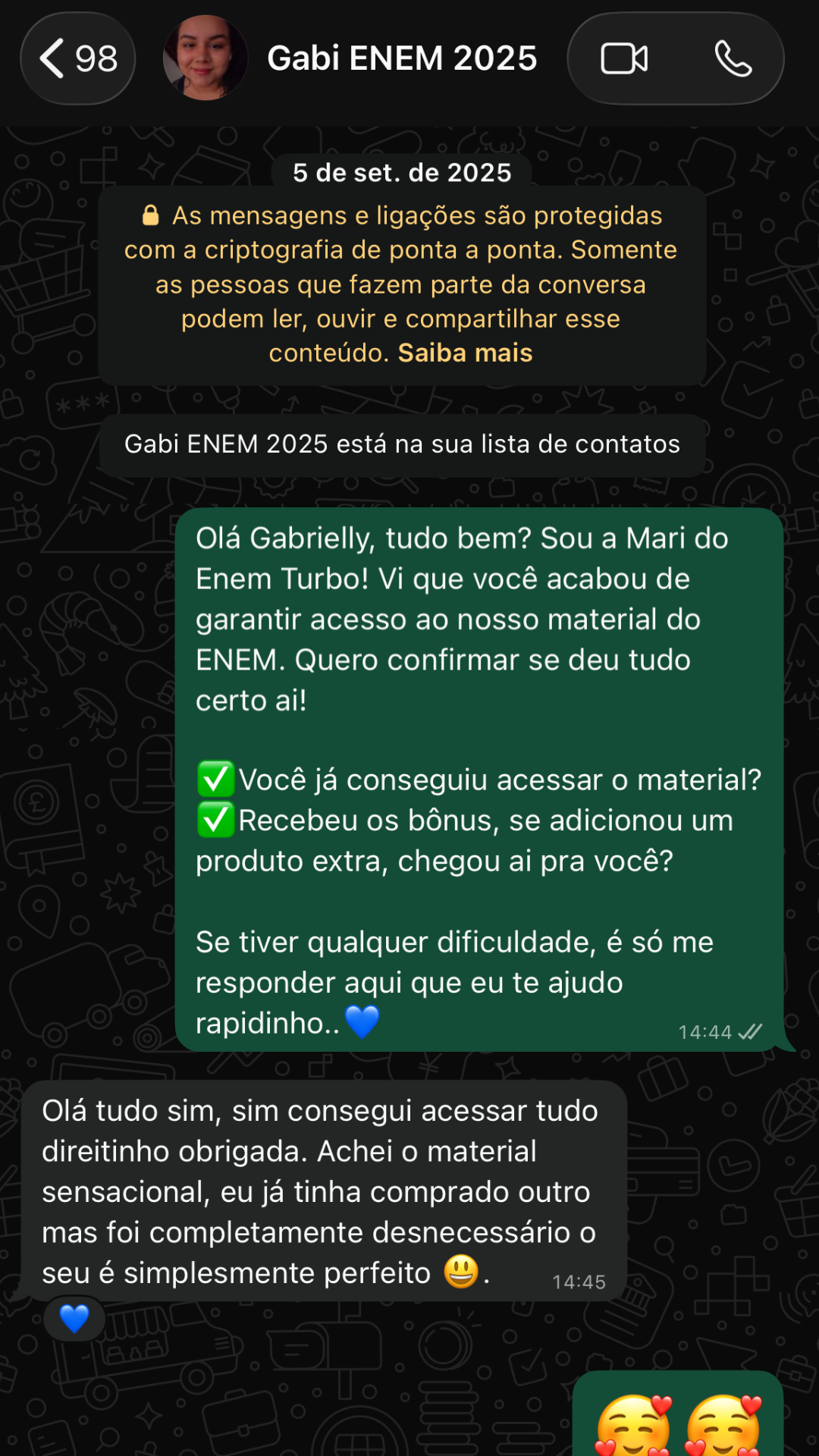 Print original da conversa de Gabi