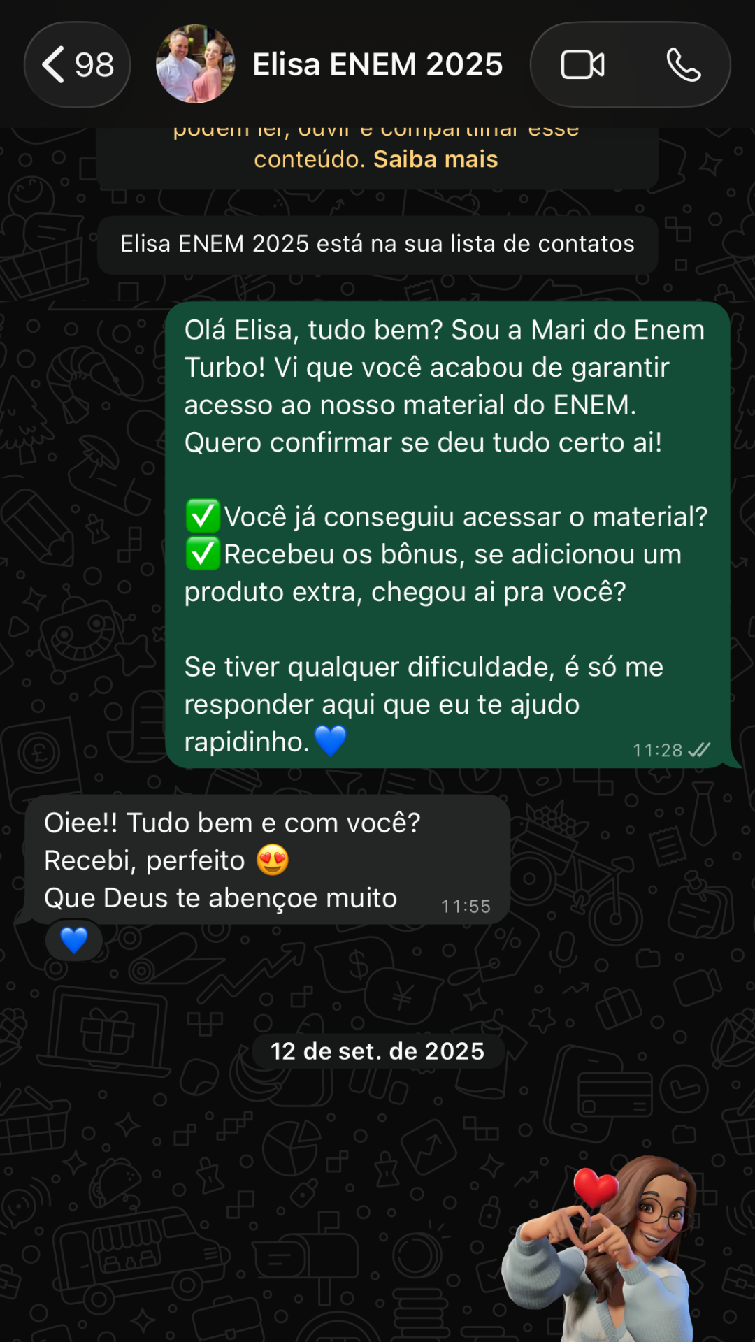 Print original da conversa de Elisa